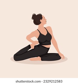 Woman training yoga asana and stretching legs,  Young girl practice stretching. Flat vector illustration isolated on white background