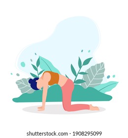 Woman training yoga, illustration isolated on park background.