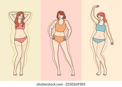 Woman transformation through losing excess weight and gaining built-in body after liposuction surgery. Getting rid of excess weight and belly fat or cellulite that spoils your appearance