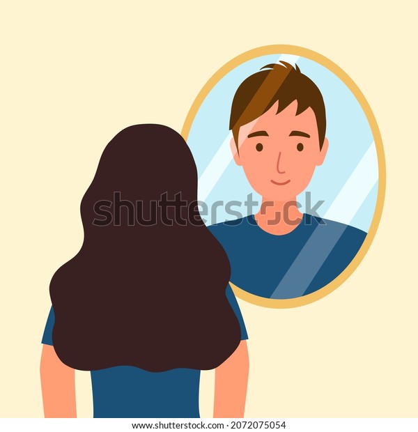 Woman Transgender Looking Mirror Seeing Man Stock Vector (Royalty Free ...