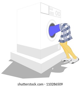 Woman trapped by the washing machine
