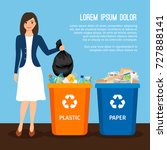 Woman with trash vector illustration. Keep clean and garbage sorting concept