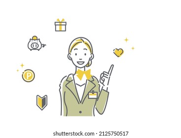 woman at travel agency, line illustration