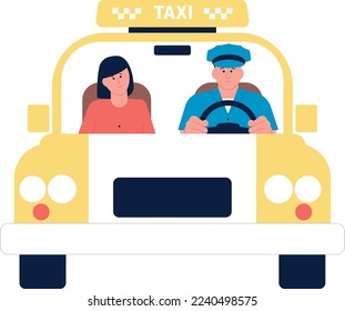 Woman travel in taxi car. Driver ride with client
