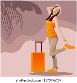 Woman Travel Tourism, the woman wearing a tanktop with a hat on her head is preparing for the holidays