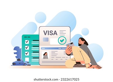 woman traveler getting immigration visa document for leaving country vacation trip offer access travel approval