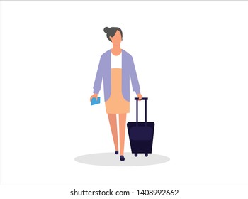 Woman Traveler and Happy alone traveler .Vector illustration cartoon character