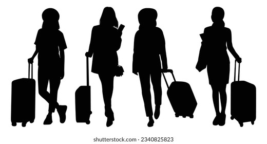 Woman Traveling for Adventure Silhouettes vector illustration