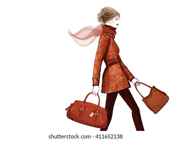 Woman traveling with bag - vector illustration