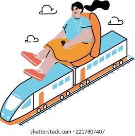 Woman traveling by train transportation