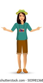 woman in traveling, Design template elements for celebrations holidays and activities isolated vector illustration