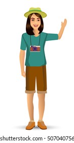 woman in traveling, Design template elements for celebrations holidays and activities isolated vector illustration