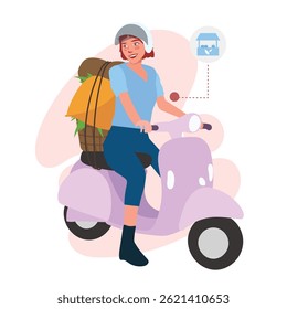 woman traveling with full load of cargo on her motorbike