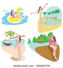 woman traveling holiday in summer in Thailand and Vietnam