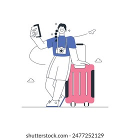 Woman Traveling Outline Handdrawn Illustration