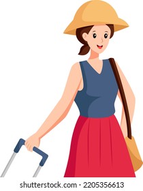 Woman Traveling with Sling Bag Character Design Illustration