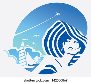 Woman travelling by sea.