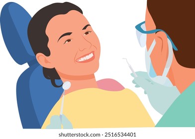 mulher está tratando os dentes no dentista, exame dentário do paciente, luvas de máscara médica dentes de checkup
