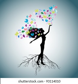 Download Woman Tree Butterfly Stock Vector Royalty Free 93114010