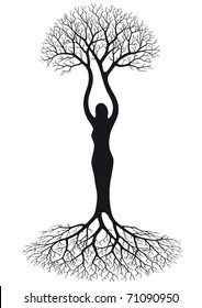 Woman tree, drawing of tree with woman shape, vector illustration