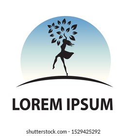 woman with tree leaves, vector logo template