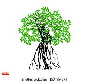 Woman Tree logo Vector isolated, dryad tree, mythology, goddess logo.