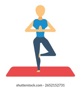Femme en posture d'arbre: Illustration de yoga avec haut bleu et leggings