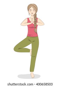 Woman in tree position. Yoga and meditation. Vector illustration.