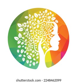 Woman Tree Vector Template Design. Woman Face Leaf Vector Design.