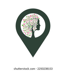 Woman Tree Vector Template Design. Woman Face Leaf Vector Design.
