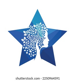 Woman Tree Vector Template Design. Woman Face Leaf Vector Design.