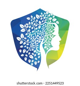 Woman Tree Vector Template Design. Woman Face Leaf Vector Design.