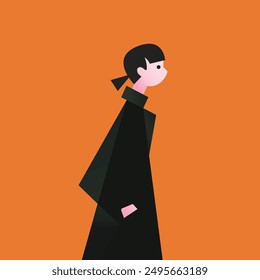 Woman in trendy clothes vector cartoon illustration. Classy street style outwear female isolated. Fashionable girl.