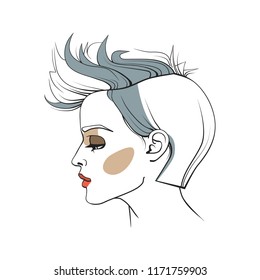 Woman with trendy haircut. Abstract face. Fashion illustration. Vector illustration