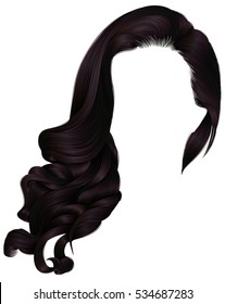 woman trendy long curly brunette hairs wig dark brown colors .
 retro style . beauty fashion . realistic 3d .
