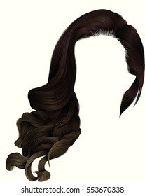 woman trendy long curly brunette hairs wig dark brown colors .
 coloring highlighting, . beauty fashion . realistic 3d .
