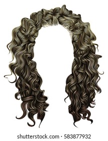 
woman trendy long curly brunette hairs wig dark brown colors .
 coloring highlighting, . beauty fashion . realistic 3d .
