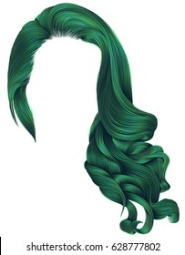 woman trendy long curly hairs wig green colors. retro style. beauty fashion . realistic 3d .