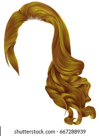 woman trendy long curly hairs wig 
bright yellow colors .retro style . beauty fashion . realistic 3d .