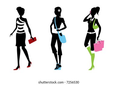 Woman Trendy Silhouettes Colorful Accessories Stock Vector (Royalty ...