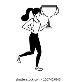 woman with trophy gold on white background vector illustration design