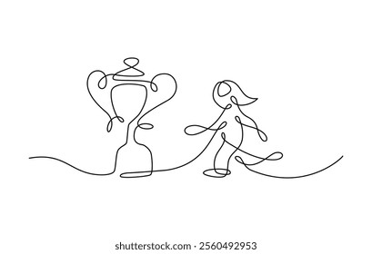 Woman Trophy One Single Line Drawing. Vector Illustration of Continuous Monoline Sign Illustration. Linear Art.
