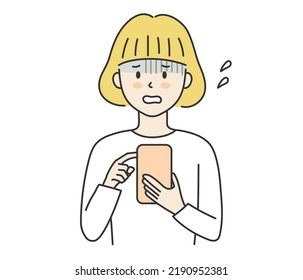 A woman in trouble while looking at a smartphone