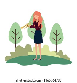 woman with trumpet in landscape avatar character