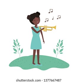 woman with trumpet in landscape avatar character