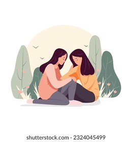  La mujer trata de consolar a su mejor amiga del estrés y la triste ilustración vectorial