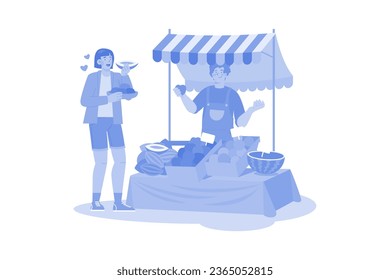 A woman trying different local foods to find local specialties