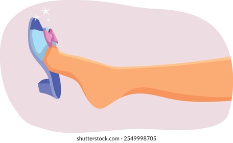 
Woman Trying Fairytale Shoe Not Fitting Well Vector Illustration. Stepsister with larger feet trying on glass slipper 
