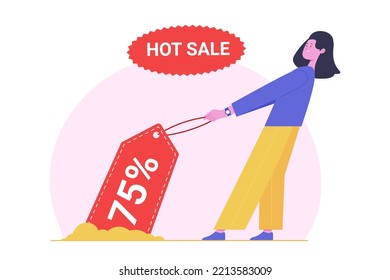 Woman Trying to Get Discount Vector Illustration