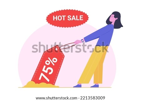 Woman Trying to Get Discount Vector Illustration